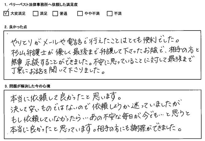 無事、相手方と示談出来ました