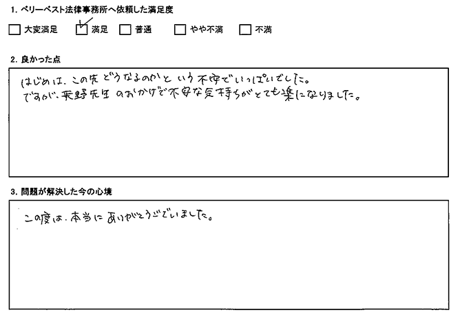 不安な気持ちが楽になりました