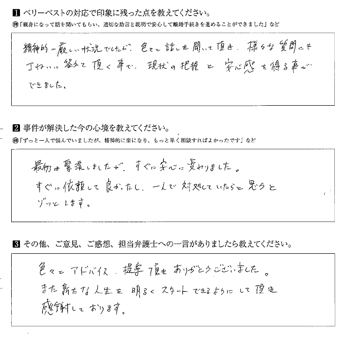 現状の把握と安心感を得る事ができました