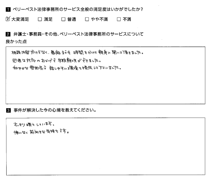 迅速な対応のおかげで早期解決ができました